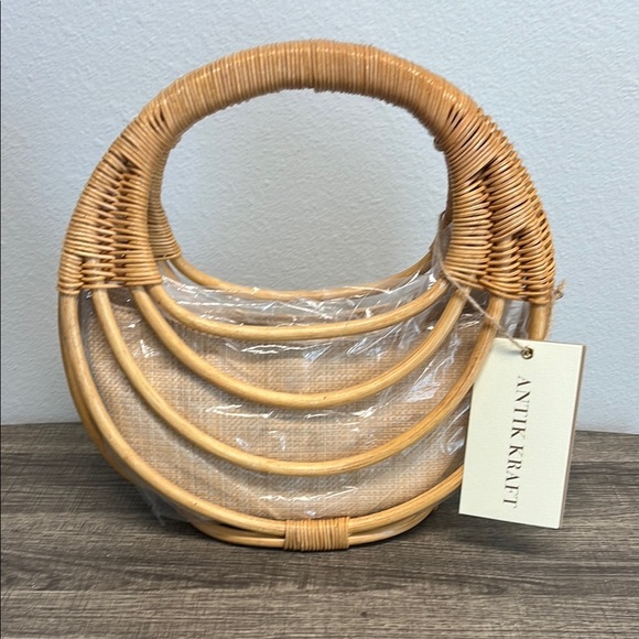 Antik Kraft Handbags - Antik Kraft | Natural Rattan Wooden Circle Bag